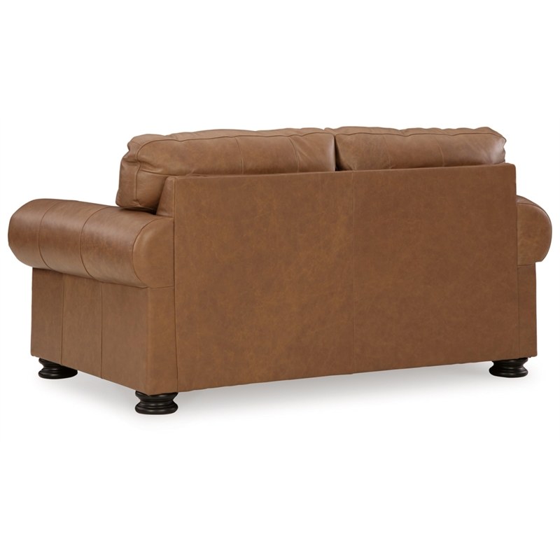 Bowery Hill Traditional Corner-blocked Frame Leather Caramel Loveseat