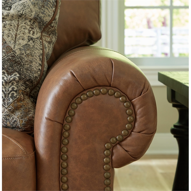 Bowery Hill Traditional Corner-blocked Frame Leather Caramel Loveseat