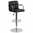 Bowery Hill Metal Quilted Adjustable Bar Stool with Arms in Black
