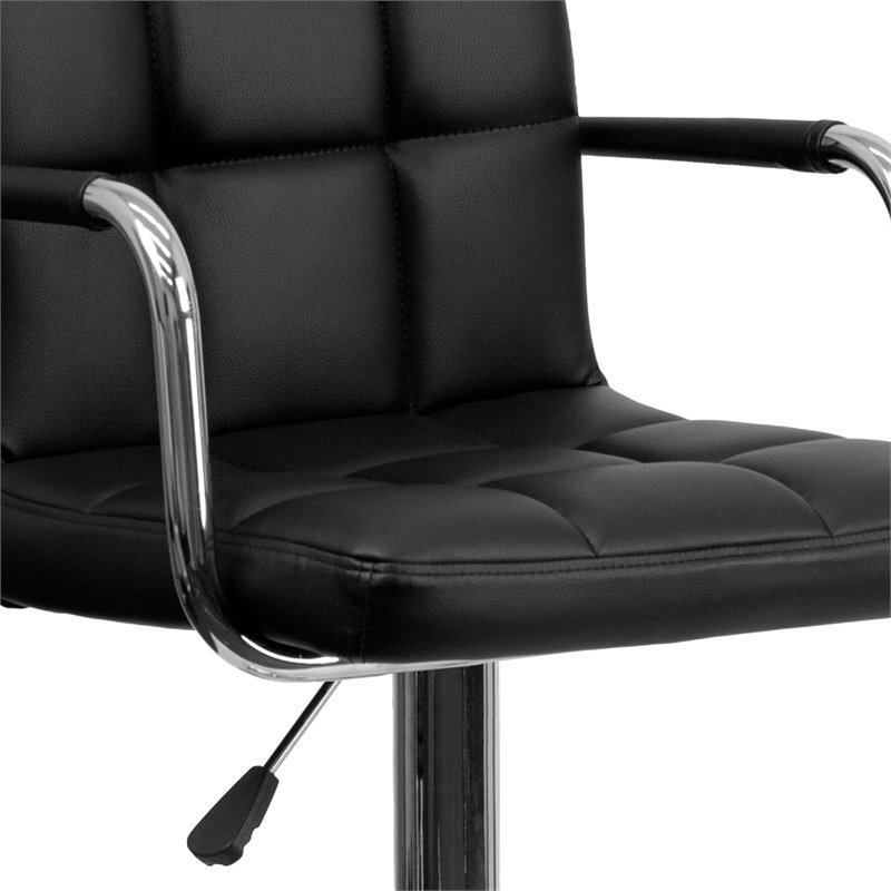 Bowery Hill Metal Quilted Adjustable Bar Stool with Arms in Black