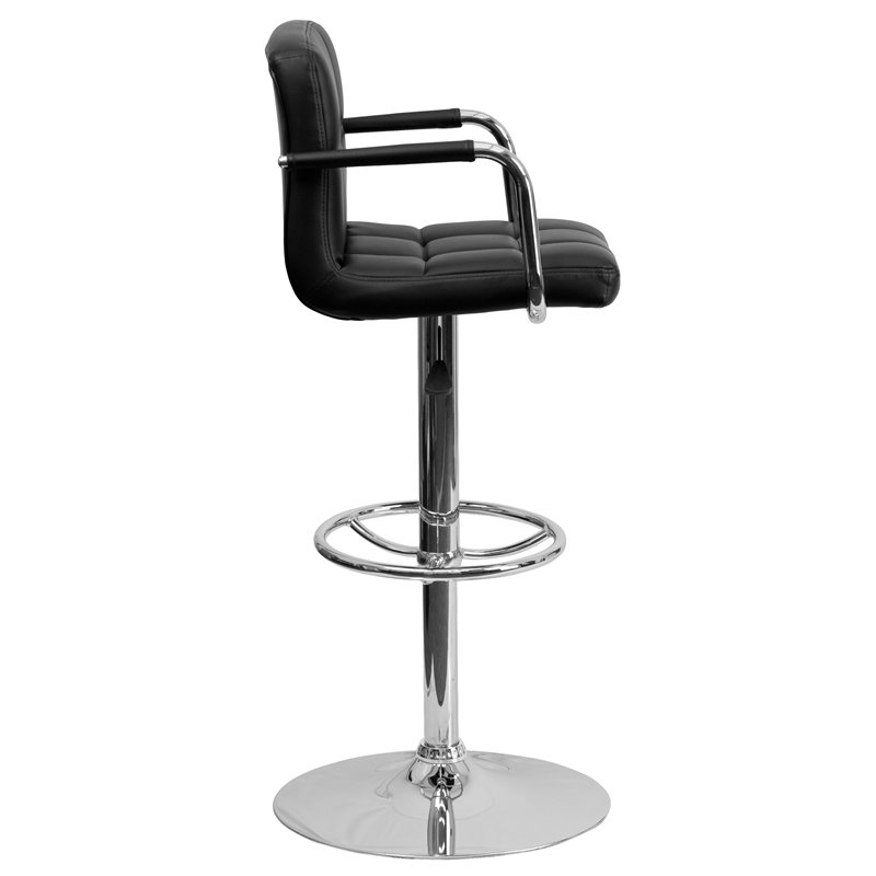 Bowery Hill Metal Quilted Adjustable Bar Stool with Arms in Black