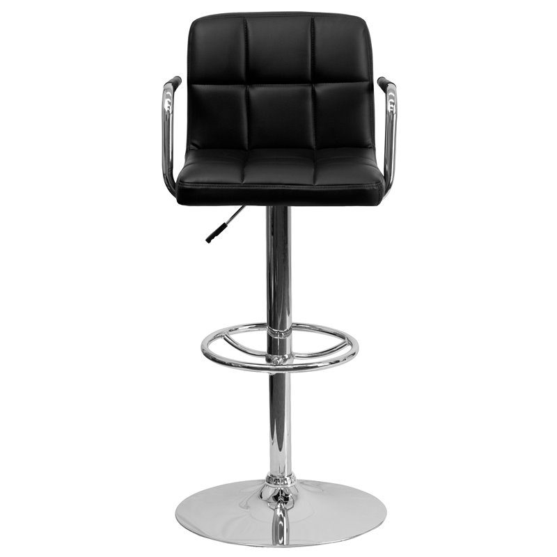 Bowery Hill Metal Quilted Adjustable Bar Stool with Arms in Black