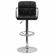 Bowery Hill Metal Quilted Adjustable Bar Stool with Arms in Black