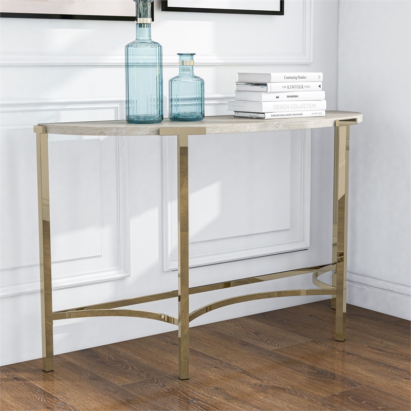 Bowery Hill Modern / Contemporary Metal Sofa Table in Gold Champagne