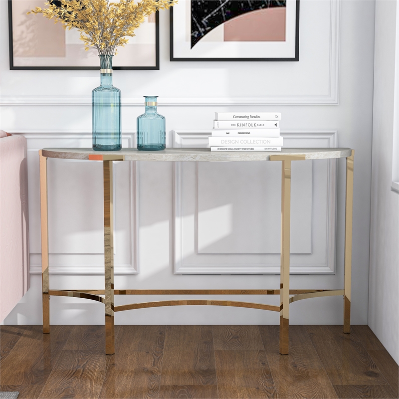 Bowery Hill Modern / Contemporary Metal Sofa Table in Gold Champagne