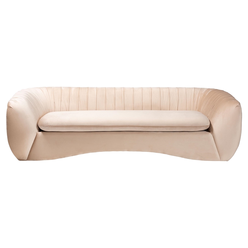 Bowery Hill Glam and Luxe Champagne Beige Velvet Fabric Sofa