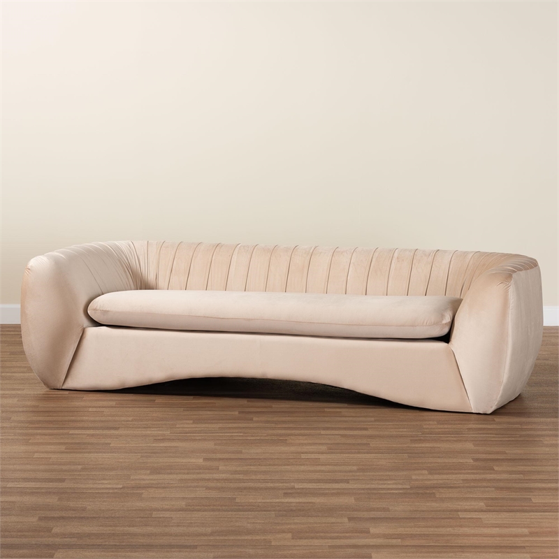 Bowery Hill Glam and Luxe Champagne Beige Velvet Fabric Sofa