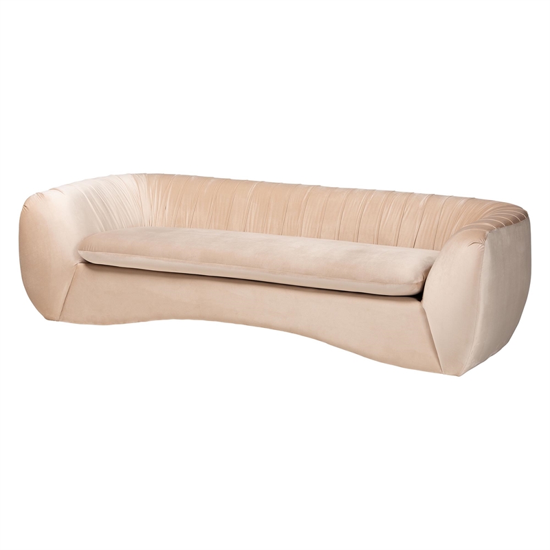 Bowery Hill Glam and Luxe Champagne Beige Velvet Fabric Sofa