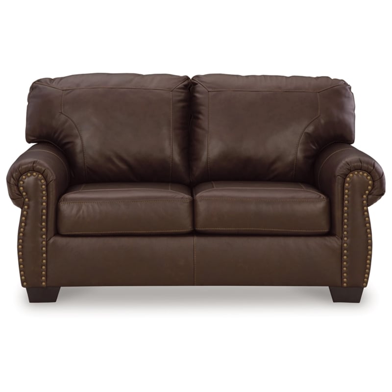 Bowery Hill Traditional Corner-blocked Frame Leather Dark Brown Loveseat
