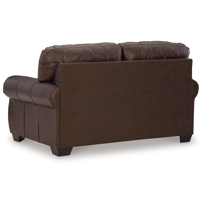 Bowery Hill Traditional Corner-blocked Frame Leather Dark Brown Loveseat