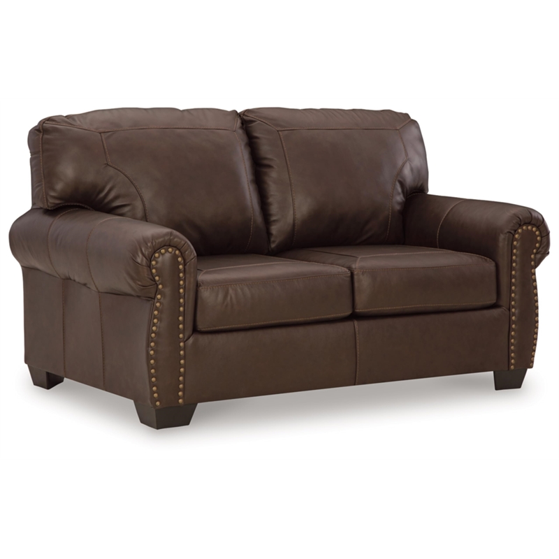 Bowery Hill Traditional Corner-blocked Frame Leather Dark Brown Loveseat