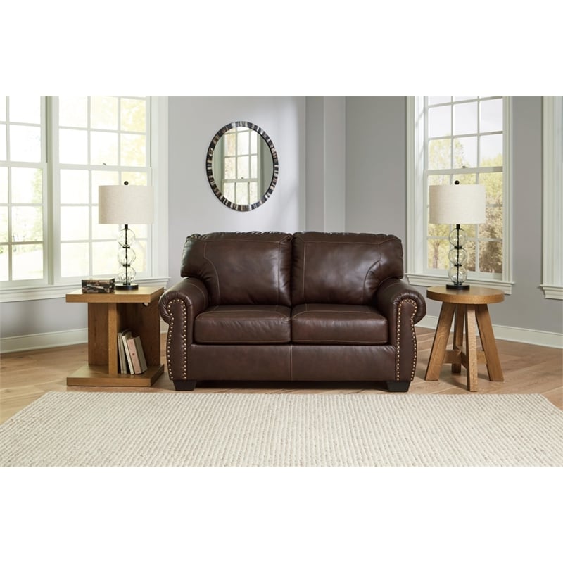Bowery Hill Traditional Corner-blocked Frame Leather Dark Brown Loveseat