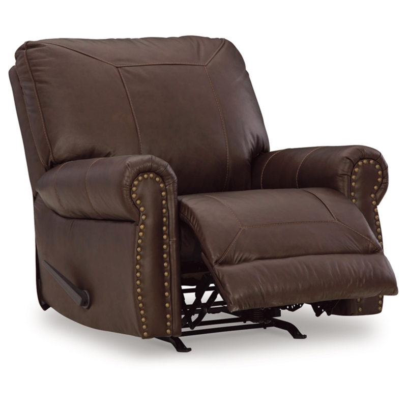 Bowery Hill Traditional Leather Recliner in Dark Brown Finish