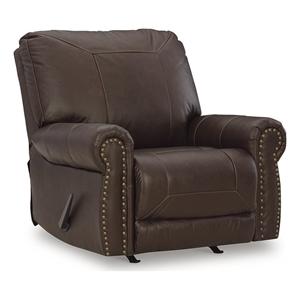 bowery hill traditional leather recliner in dark brown finish