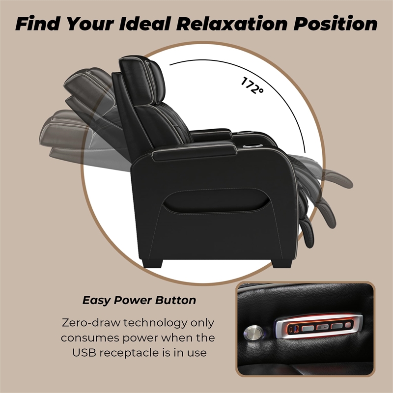 Bowery Hill Modern / Contemporary Leather Black Power Recliner