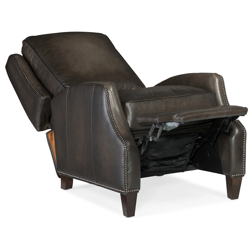 Bowery Hill Traditional Manual Push Back Recliner in Gray Leather