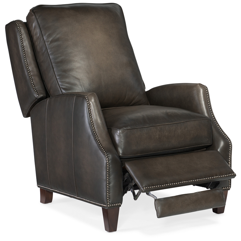 Bowery Hill Traditional Manual Push Back Recliner in Gray Leather