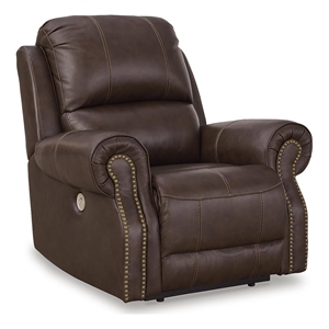 bowery hill modern / contemporary leather power recliner in walnut finish