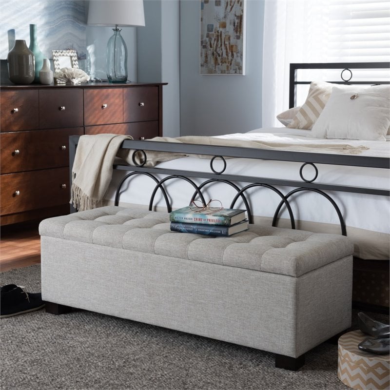 Bowery Hill Contemporary Solid Wood Storage Bench in Beige Finish