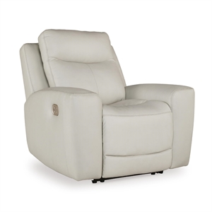 Bowery Hill Contemporary Leather Power Recliner in Light Gray
