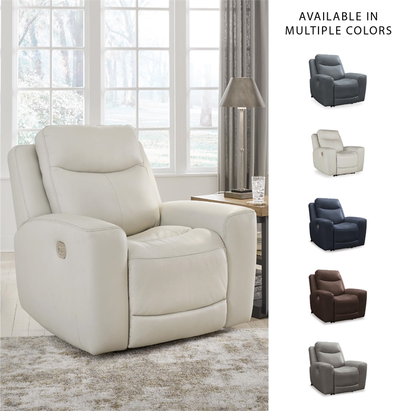 Bowery Hill Contemporary Leather Power Recliner in Light Gray