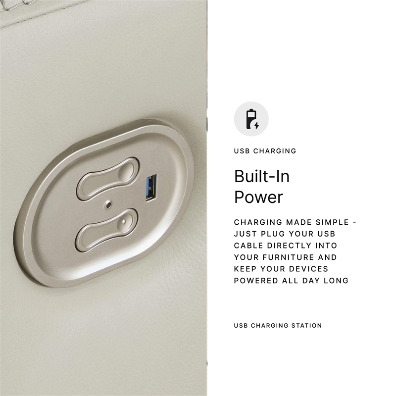 Bowery Hill Contemporary Leather Power Recliner in Light Gray