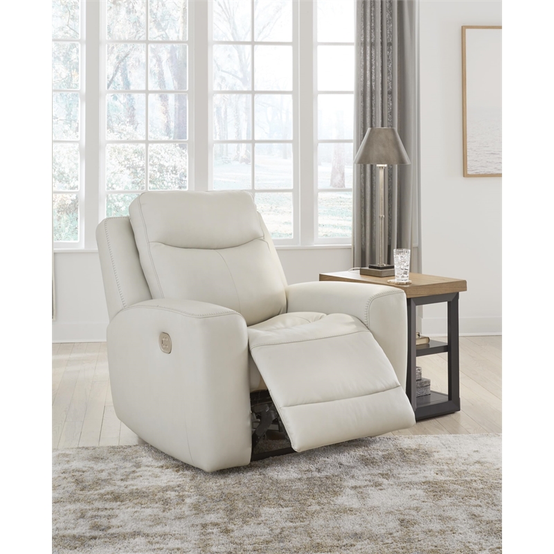 Bowery Hill Contemporary Leather Power Recliner in Light Gray