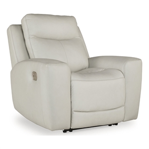 bowery hill contemporary leather power recliner in light gray