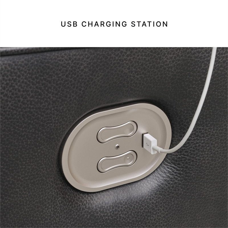 Bowery Hill Contemporary Leather Eclipse Power Recliner in Black