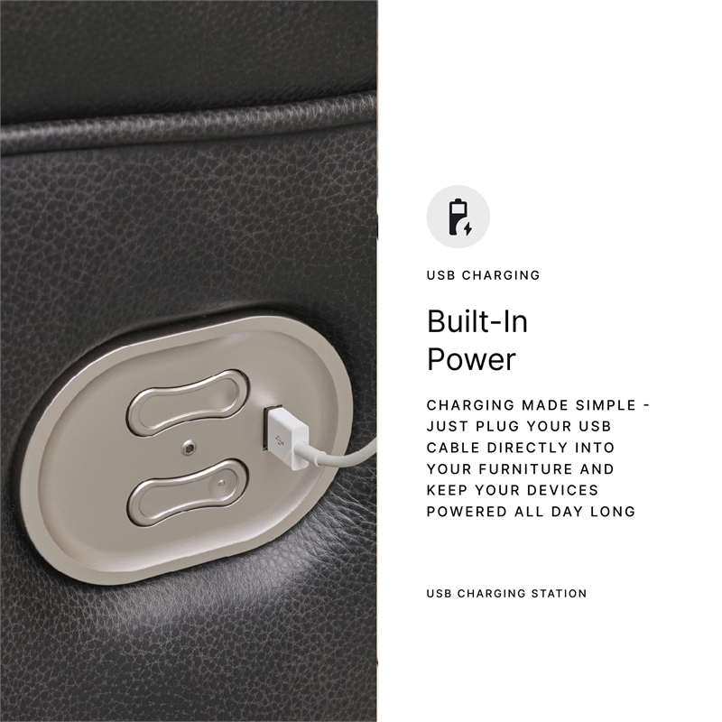 Bowery Hill Contemporary Leather Eclipse Power Recliner in Black