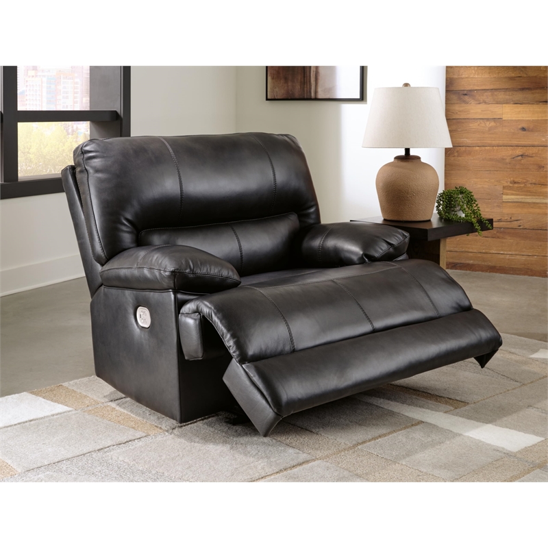 Bowery Hill Contemporary Leather Eclipse Power Recliner in Black