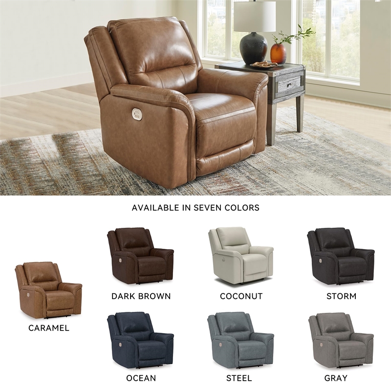 Bowery Hill Modern / Contemporary Leather Caramel Power Recliner
