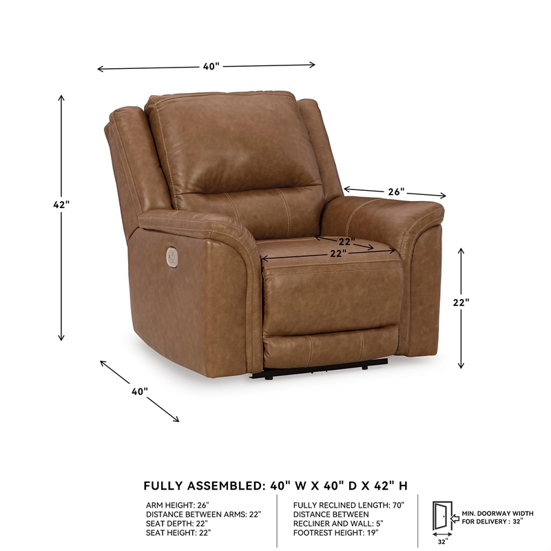 Bowery Hill Modern / Contemporary Leather Caramel Power Recliner