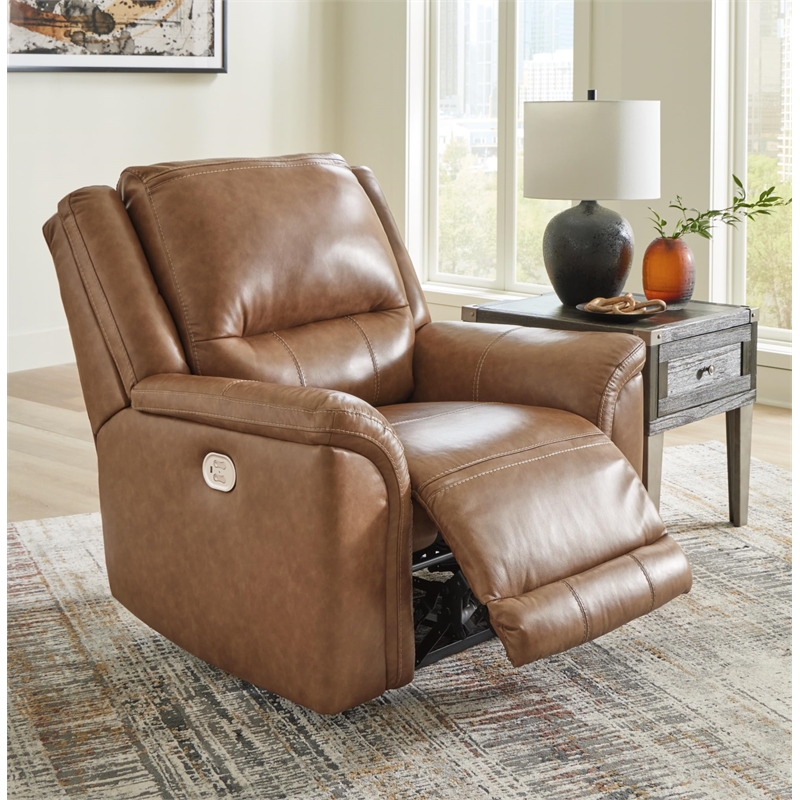 Bowery Hill Modern / Contemporary Leather Caramel Power Recliner