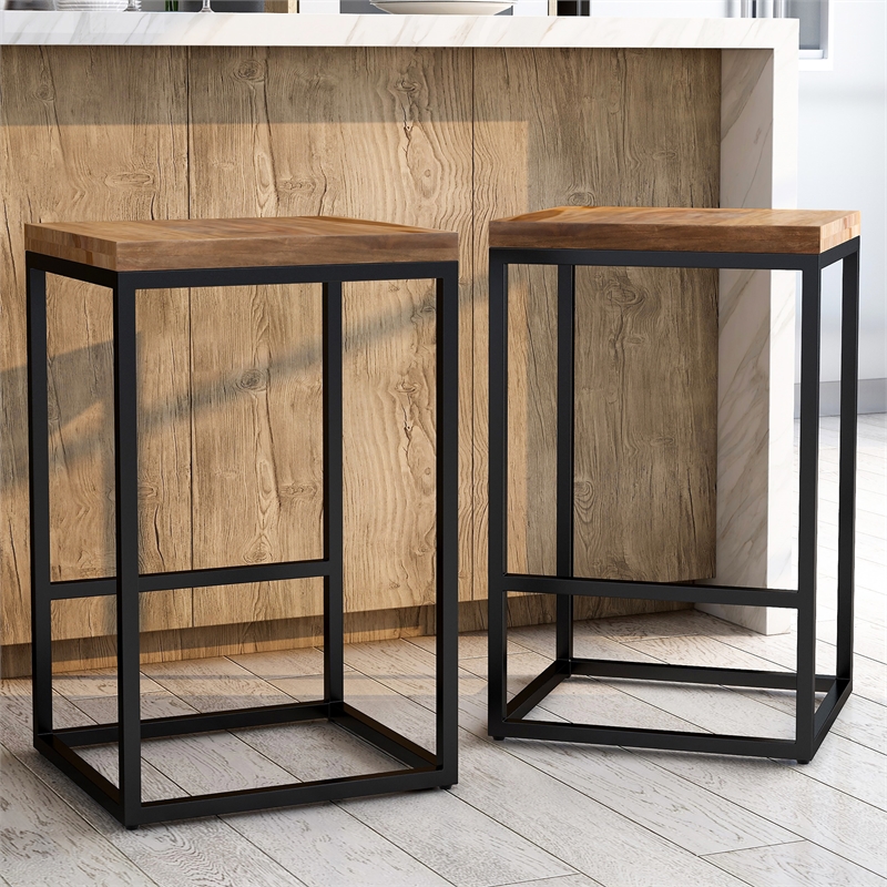 Bowery Hill Metal Square Barstool in Golden Brown (Set of 2)