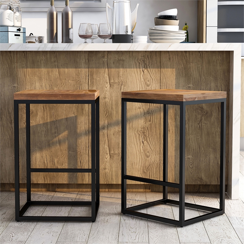 Bowery Hill Metal Square Barstool in Golden Brown (Set of 2)