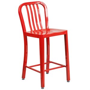 Bowery Hill 24&quot Metal Vertical Slat Back Counter Stool in Red