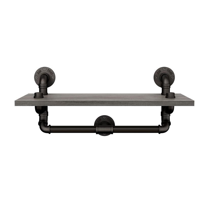 Bowery Hill Metal Floating Shelf in Gray and Black (Set of 2)