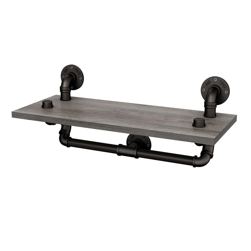 Bowery Hill Metal Floating Shelf in Gray and Black (Set of 2)