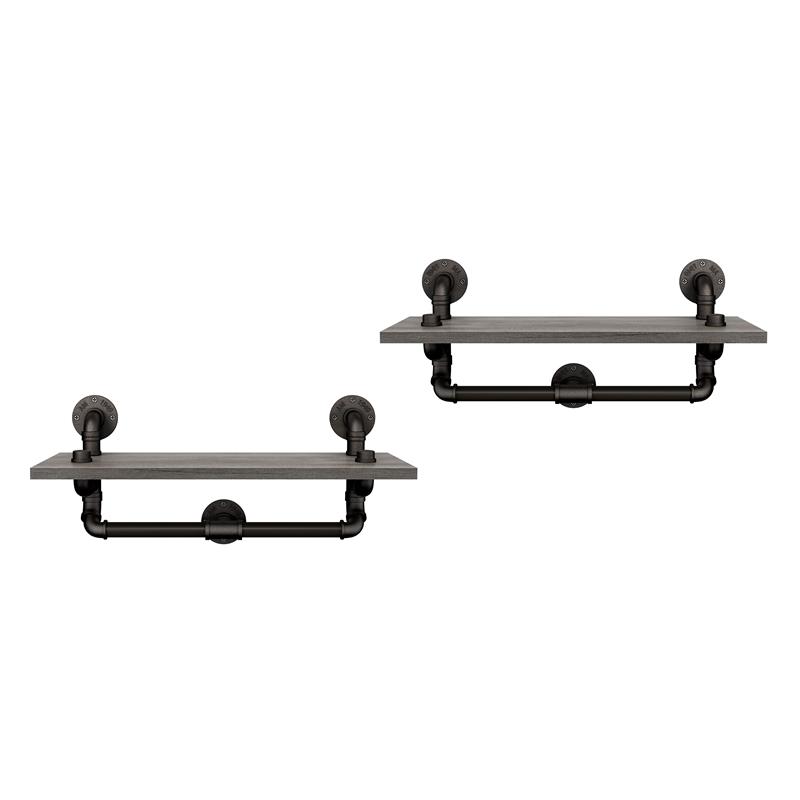 Bowery Hill Metal Floating Shelf in Gray and Black (Set of 2)