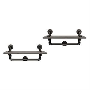 Bowery Hill Metal Floating Shelf in Gray and Black (Set of 2)
