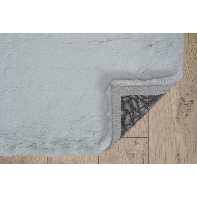 Bowery Hill Faux Rabbit Fur 3' x 5' Accent Rug in Pastel Blue