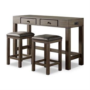Bowery Hill 3-Piece Light Walnut Wood Counter Height Dining Set