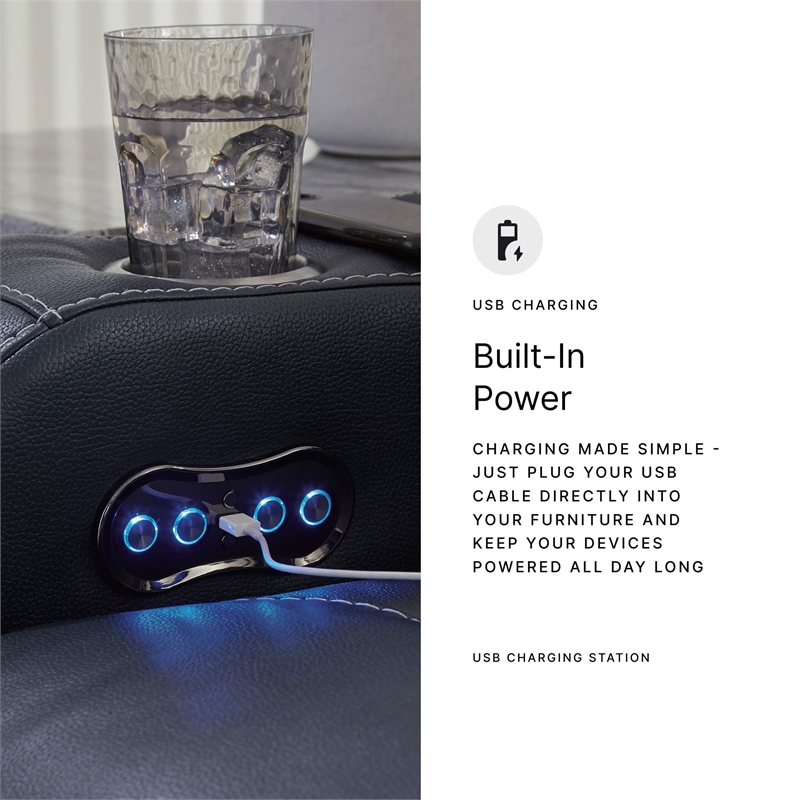 Bowery Hill Contemporary Faux Leather Sapphire Power Recliner