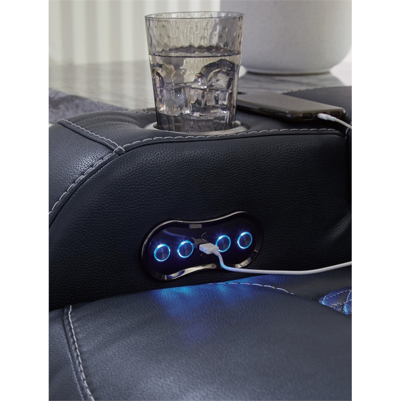 Bowery Hill Contemporary Faux Leather Sapphire Power Recliner