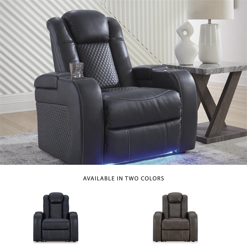 Bowery Hill Contemporary Faux Leather Sapphire Power Recliner
