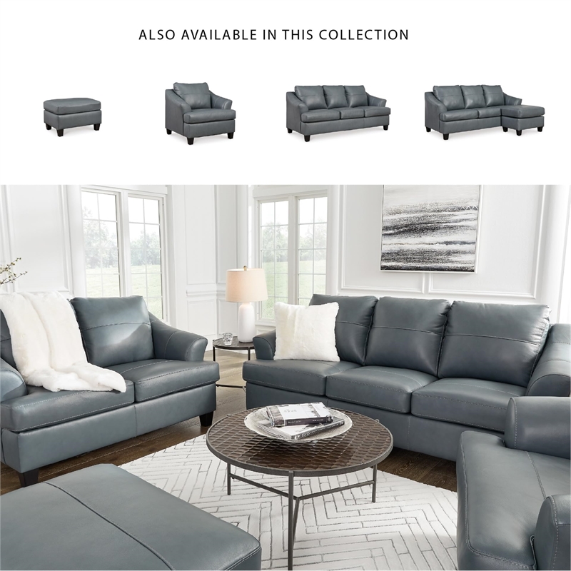 Bowery Hill Contemporary Corner-blocked Frame Leather Steel Finish Sofa Chaise