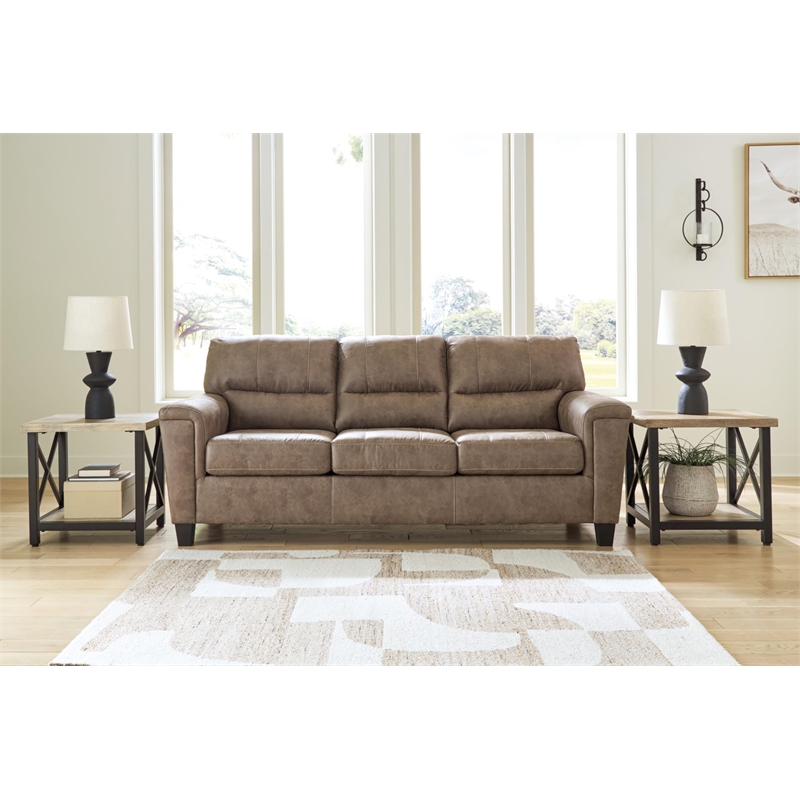 Bowery Hill Contemporary Faux Leather Queen Sofa Sleeper in Brown