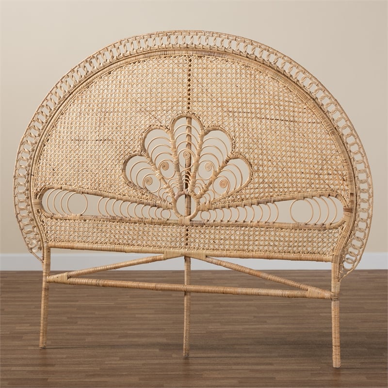 Bowery Hill Natural Brown Rattan Queen Size Standalone Headboard