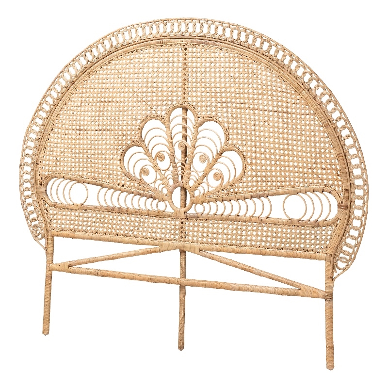 Bowery Hill Natural Brown Rattan Queen Size Standalone Headboard
